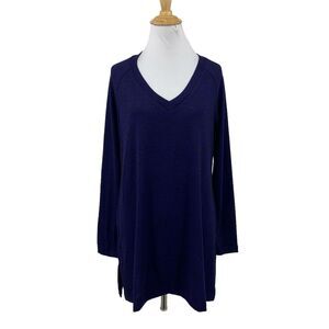 Rhonda Shear Retreat Sweater Womens M Medium Violet Fine Knit V Neck Tunic Top